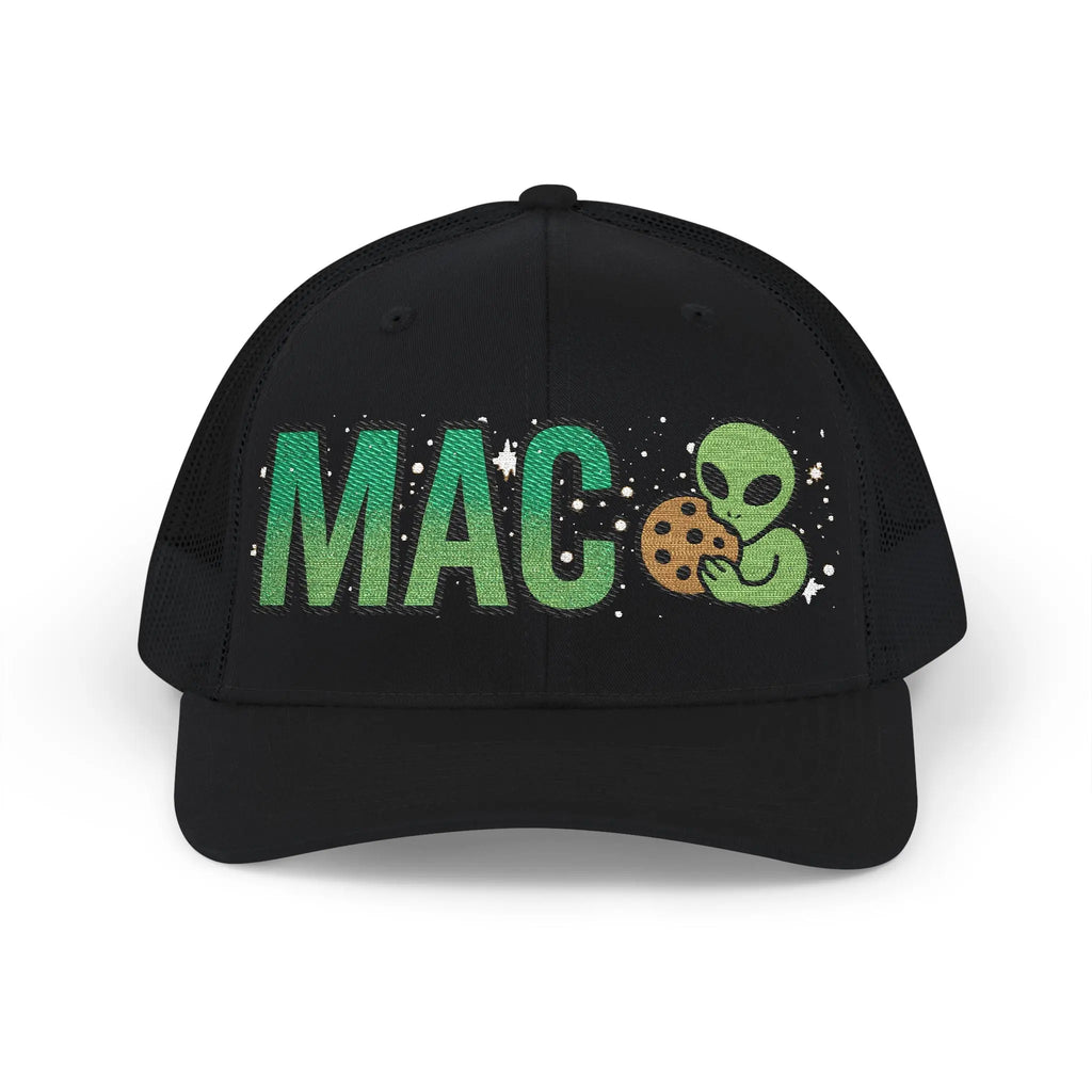 MAC Alien Snapback Hat, Unique Trucker Hat, Fun Embroidery for Parties, Gifts for Gamers, Birthday, Casual Wear, Candy Cookie Vibe Printify
