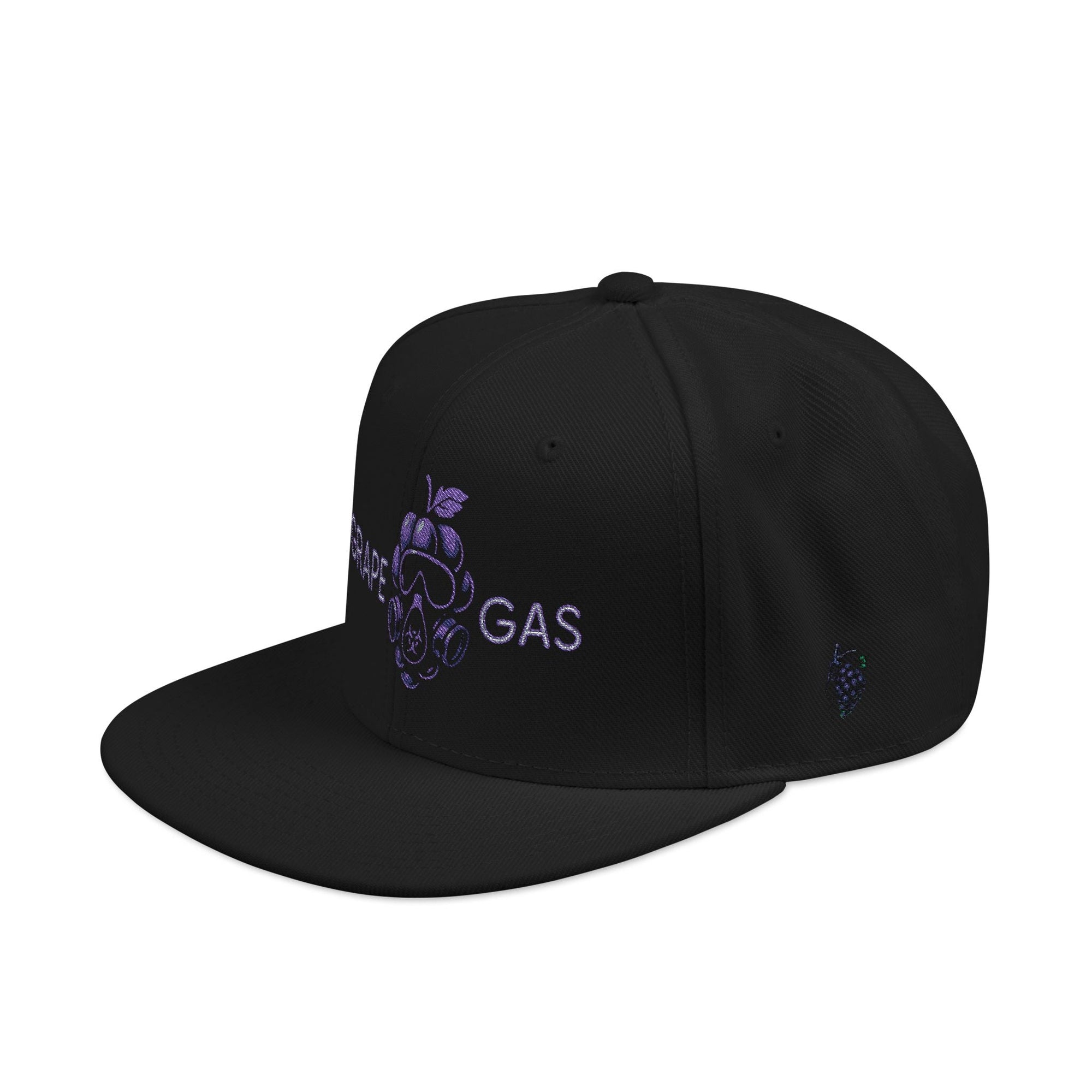 Printify Hats One size / Black Grape Gas Snapback Hat, Adjustable Black Cap, Trendy Streetwear, Cool Gift for Fashion Lovers, Unique Embroidered Cap, Summer Accessories