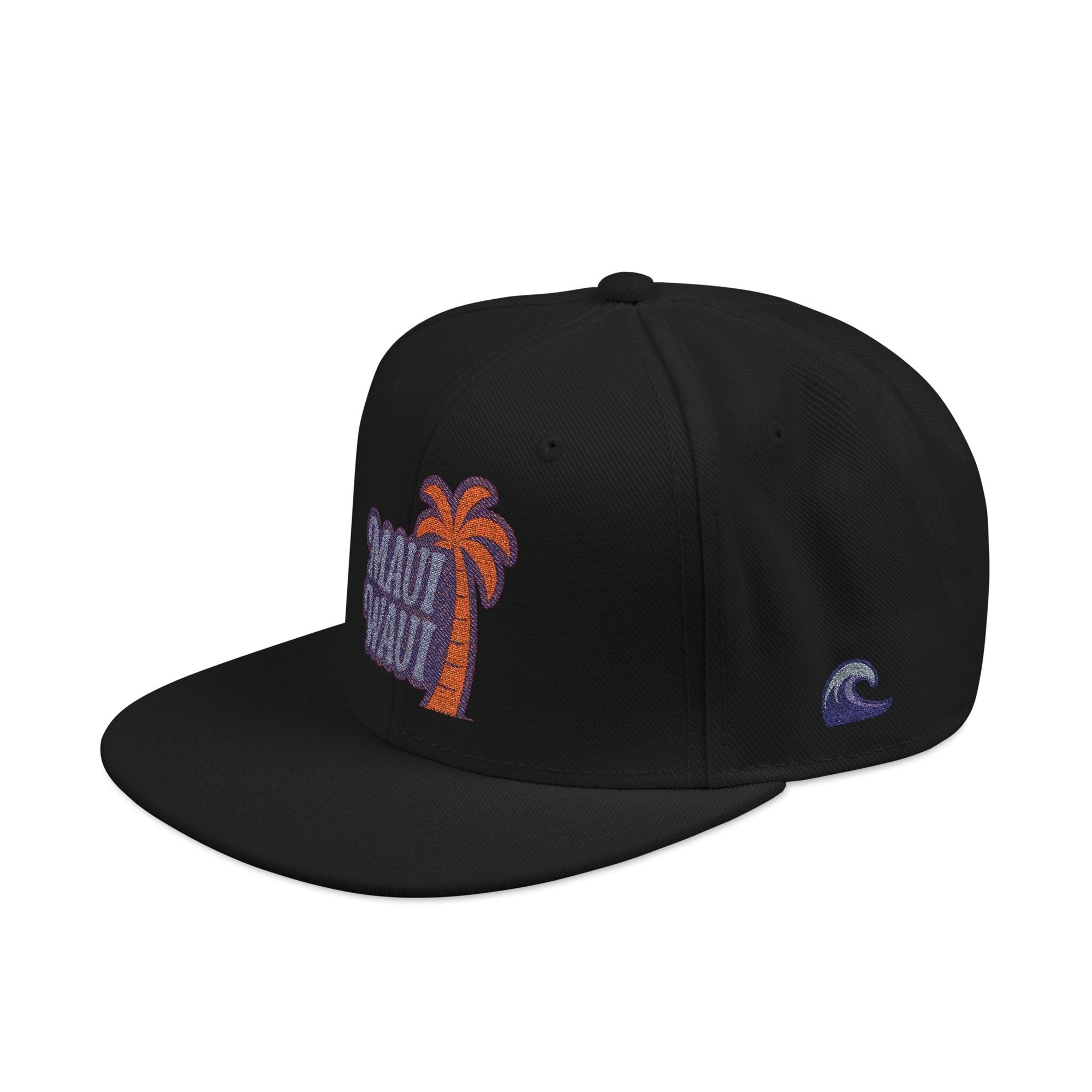 Printify Hats One size / Black Maui Waui Snapback Hat, Embroidered Cap, Beach Vibes Aesthetic, Summer Accessory, Vacation Gift, Unisex Headwear