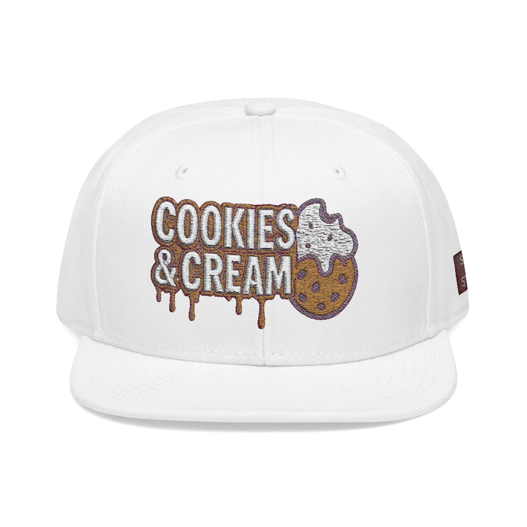Printify Hats One size / White Cookies & Cream Snapback Hat | Philosopher Stoner Cap | Trendy Apparel for Food Lovers | Perfect for Festivals, Birthdays, & Casual Outings