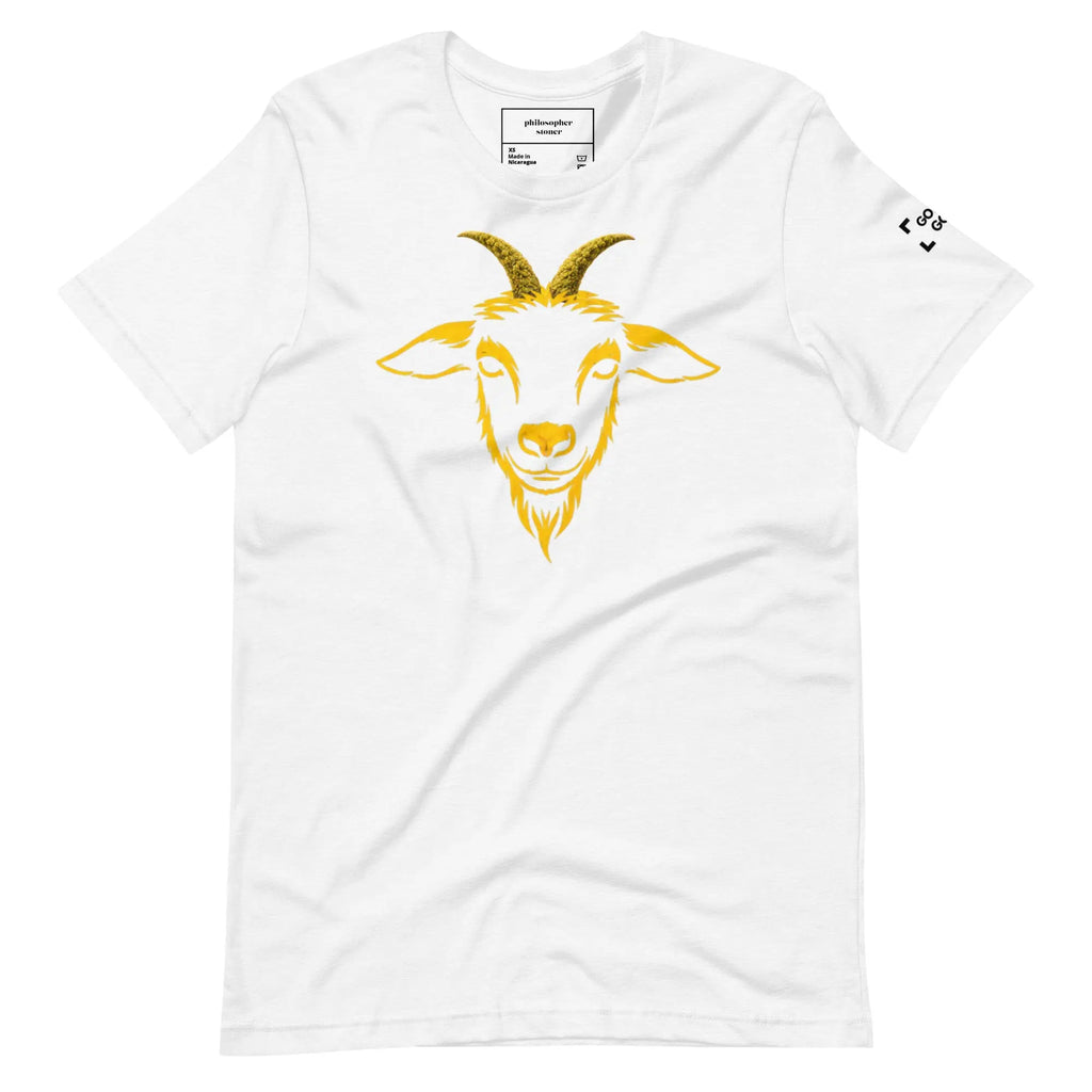 Golden Goat unisex t-shirt with gold goat face graphic on soft cotton streetwear tee